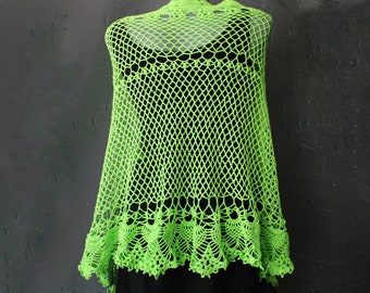 See through knit scarf, Summer cotton shawl, Fish net hand knit lace scarf, Bridal stole