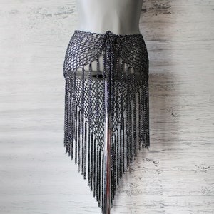 Belly dance hip scarf Dance hip belt sequins Rectangle scarf Fringe skirt belt Fishnet hip scarf shawl