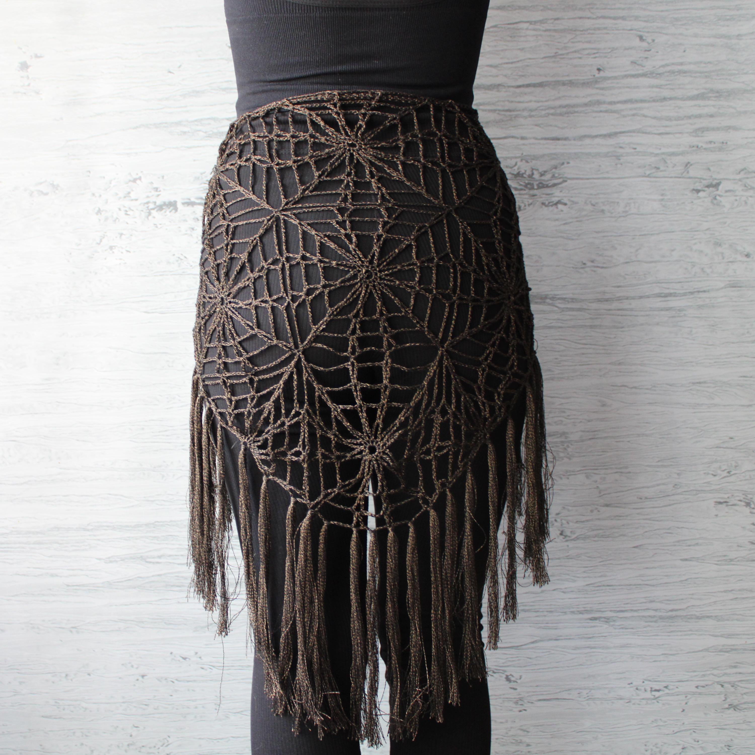 Gothic Hip Scarf Spider Web Triangle Fringe Skirt Crochet
