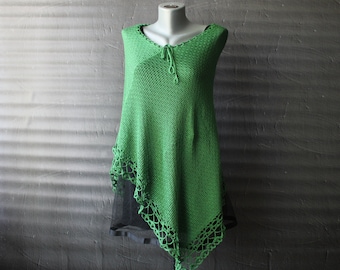 Poncho tricoté, cape, tenue cottagecore, cape de mariage d'été vert émeraude, cachemire au crochet