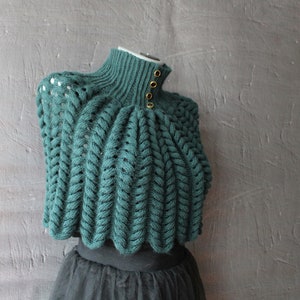 Capa verde Cuello gótico steampunk Poncho de cuello alto Capa victoriana corta Cuello eduardiano Capa verde esmeralda