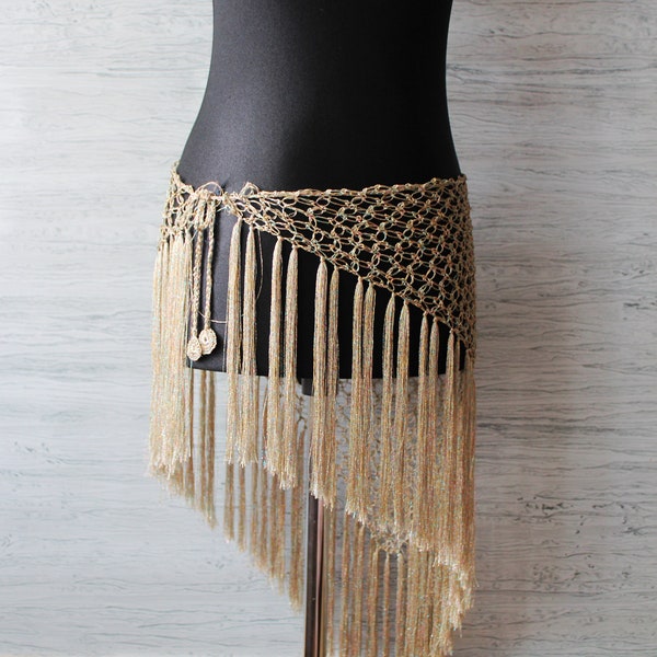 Tribal bellydance fish net hip scarf fringe skirt hip belt Hip shawl Ats belly dance