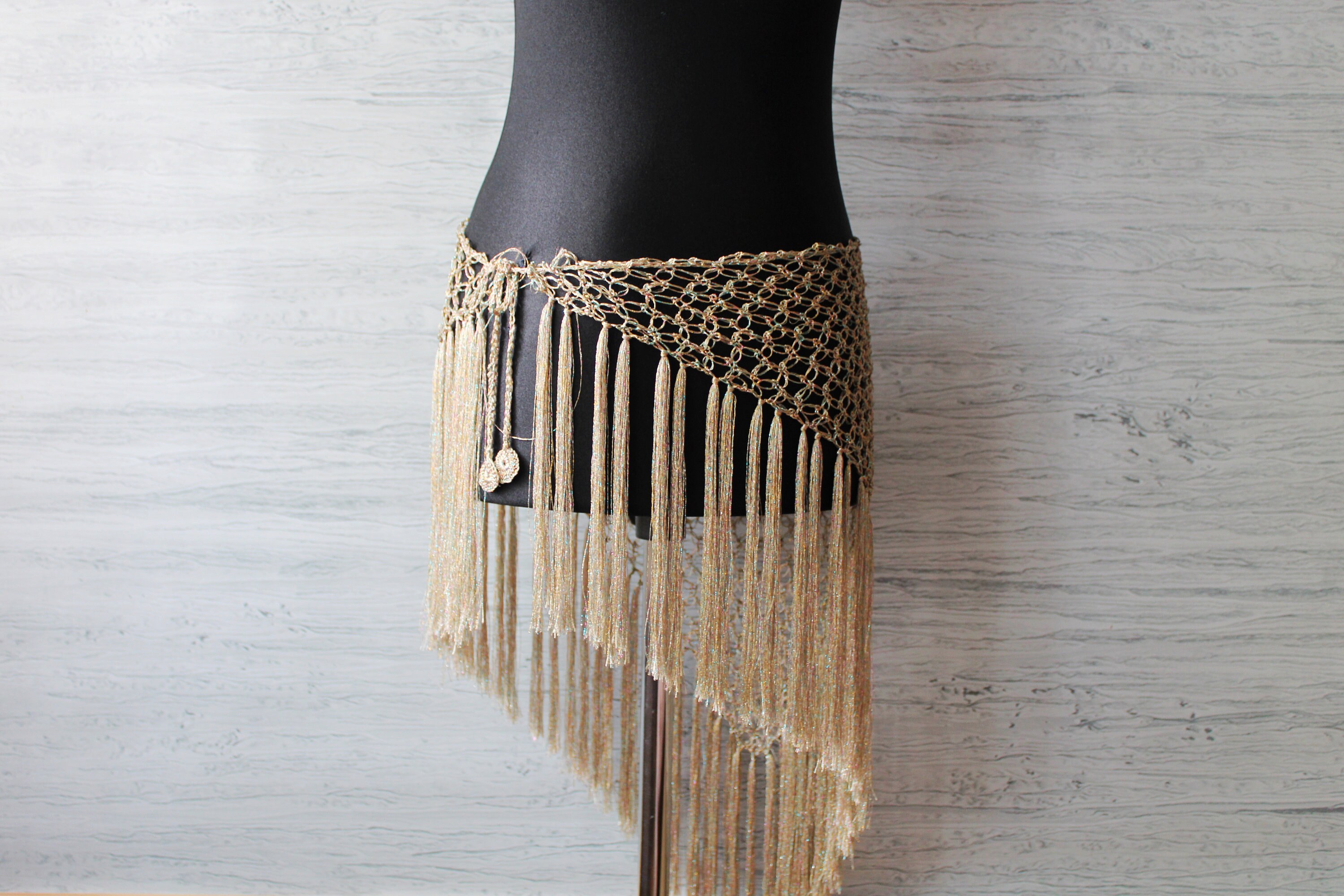 Belly Dance Hip Scarf Embroidered Wrap Shawl Fringes Triangle Belt