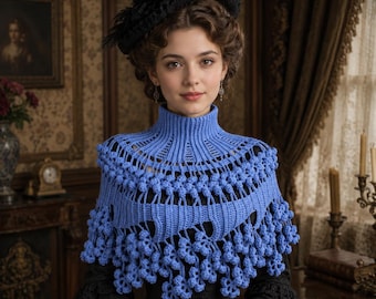 Crochet Lace Cape, High Neck Poncho, Victorian Neck Warmer, Shoulder Cover Up