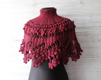 Victorian style shoulder cape Crochet neck warmer high neck collar Short poncho turtleneck