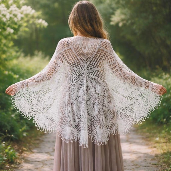 専用argue MOHAIR WOOL BIG STOLE シグネットシルバー Hand Knit Mohair Wedding Shawl: White Grey Lace Bridal Wrap