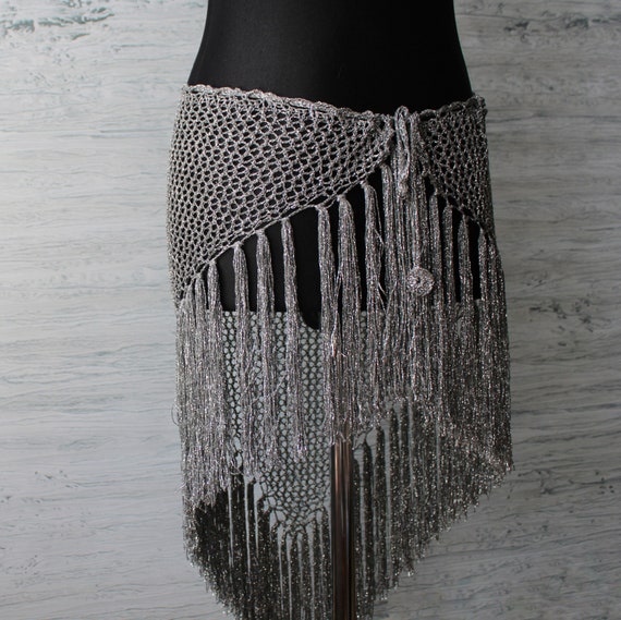 Silver Hip Scarf Crochet Fringe Belt Hip Shawl Detachable Silver Hip Scarf Crochet Fringe Belt Hip Shawl Detachable