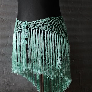 Crochet Belly Dance Hip Scarf: Fringe Tassel Belt, See Through Skirt