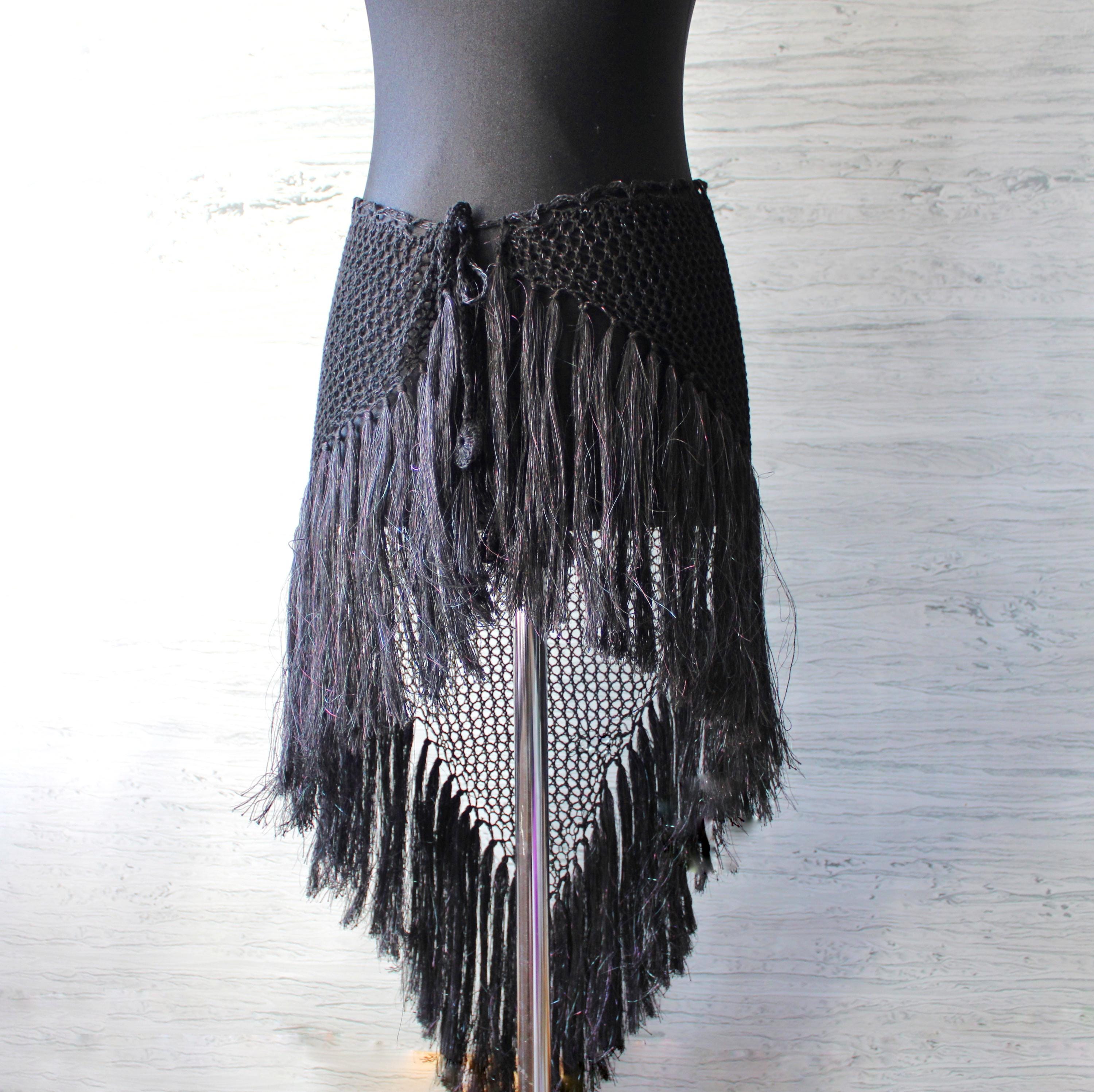 Black Fringe Hip Scarf: Crochet Belly Dance Belt, Festival  display picture 2