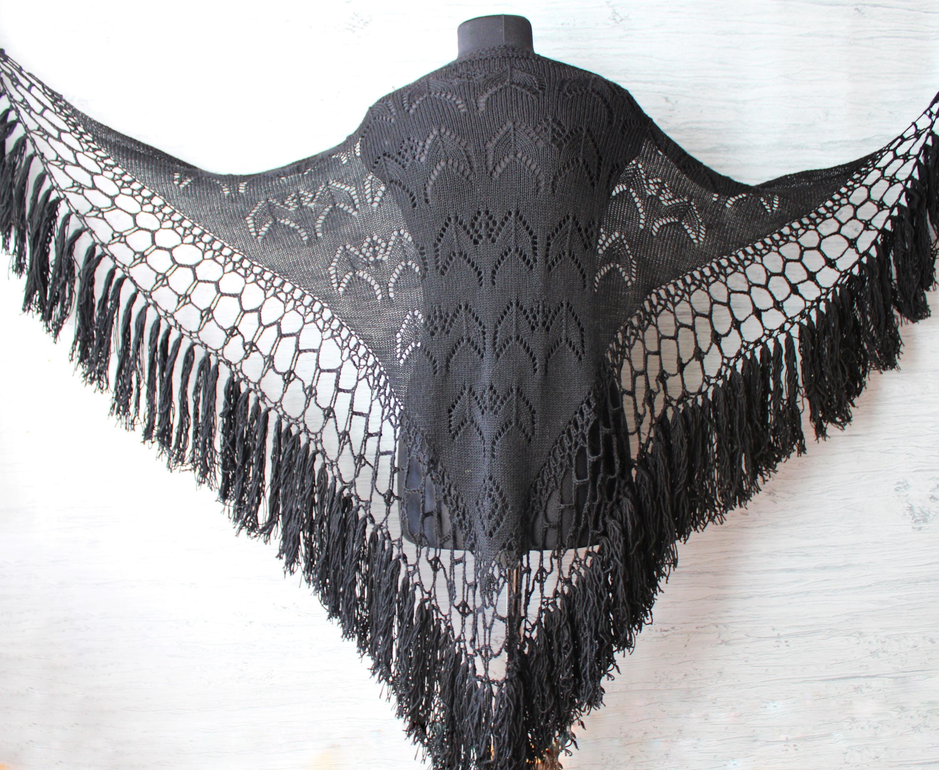 Black Fringe Bat Shawl: Gothic Vampire Wings Scarf