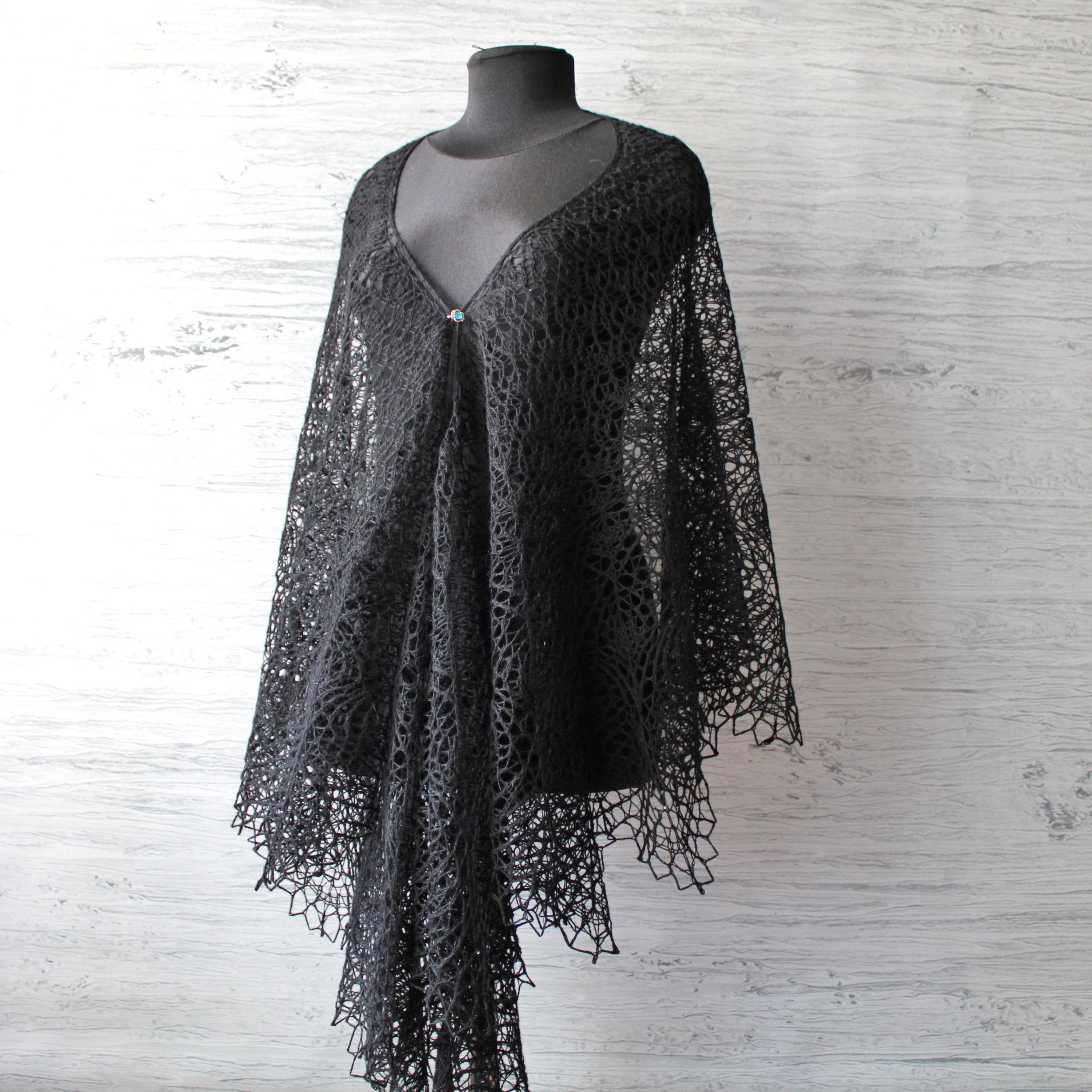 Black Lace Shawl: Hand Knit Wool Scarf, Gothic Victorian Cape - Etsy