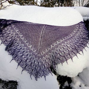 Hand Knit Purple Wedding Shawl: Beaded Lace Merino Wool Stole