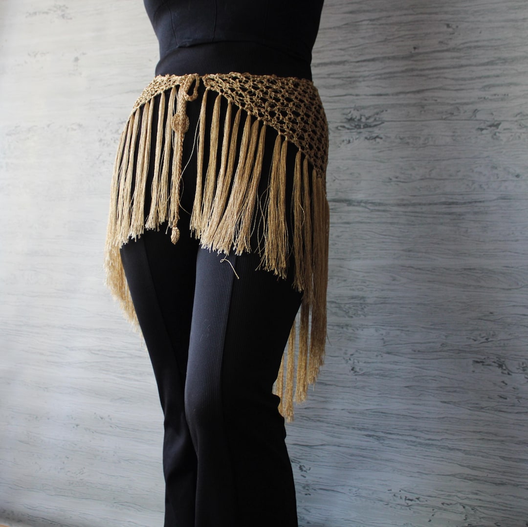 Crochet Fringe Belly Dance Hip Scarf: Viscose Belt Shawl - Etsy display picture 3