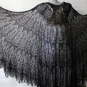 Black shawl knit Gothic shawl Victorian mourning shawl Black shawl wrap cape Boho wedding shawl merino wool Witch shawl black