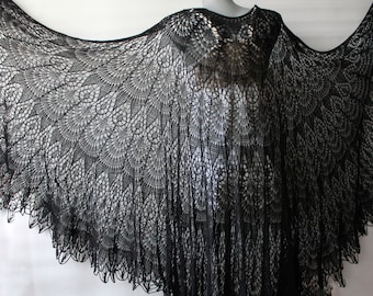 Black shawl knit Gothic shawl Victorian mourning shawl Black shawl wrap cape Boho wedding shawl merino wool Witch shawl black