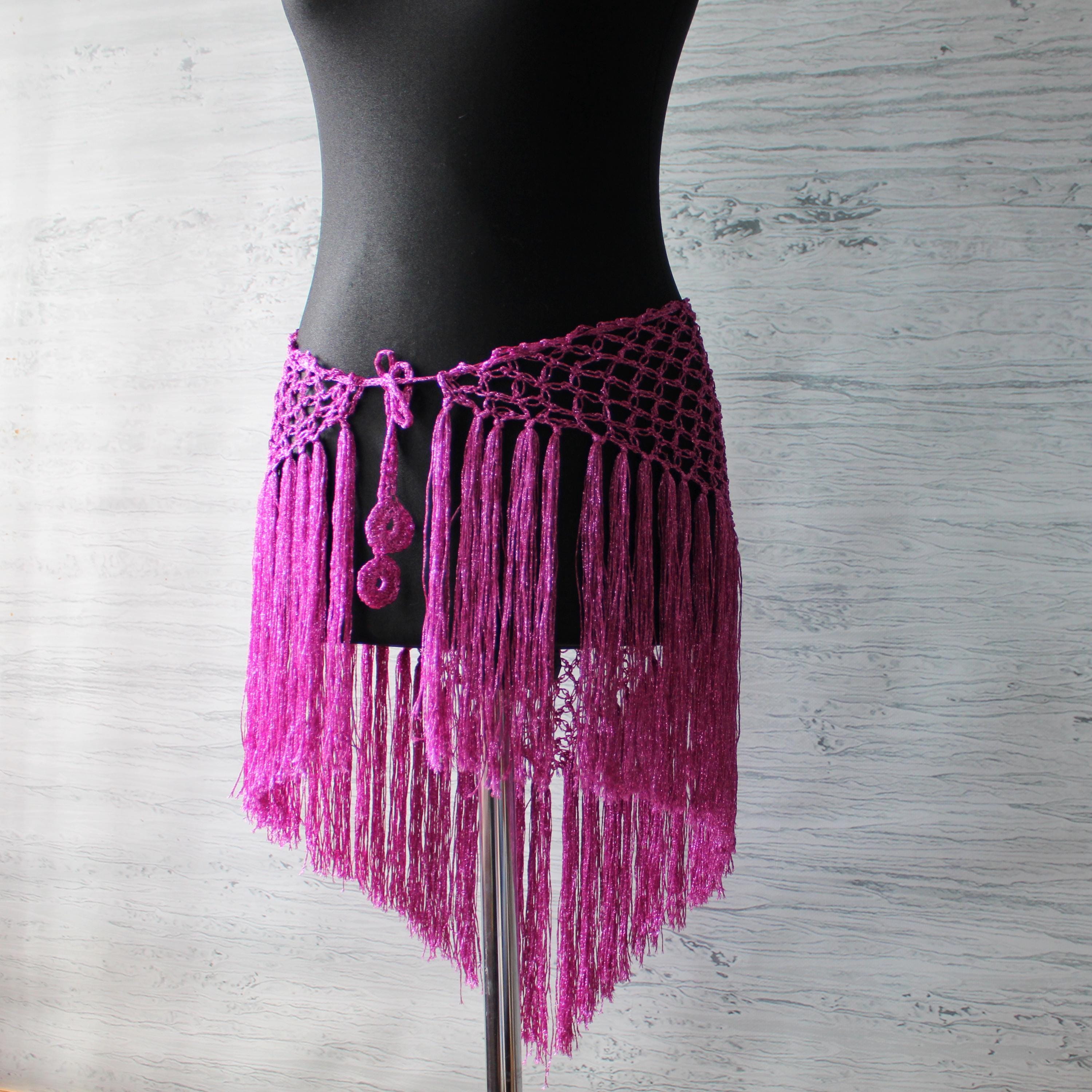 Women Dark Pink Imported Belly Dance Hip Scarf Belt Performance Latin Wave Skirt New Belly Dance Belt Sequined Triangle Scarf Translucent Hip  main image 2