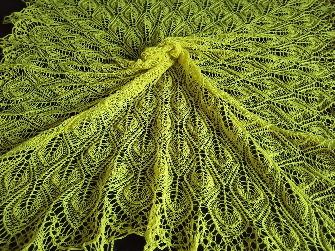 Hand Knitted Baby Blanket Heirloom Baby Shawl Chartreuse Merino Wool