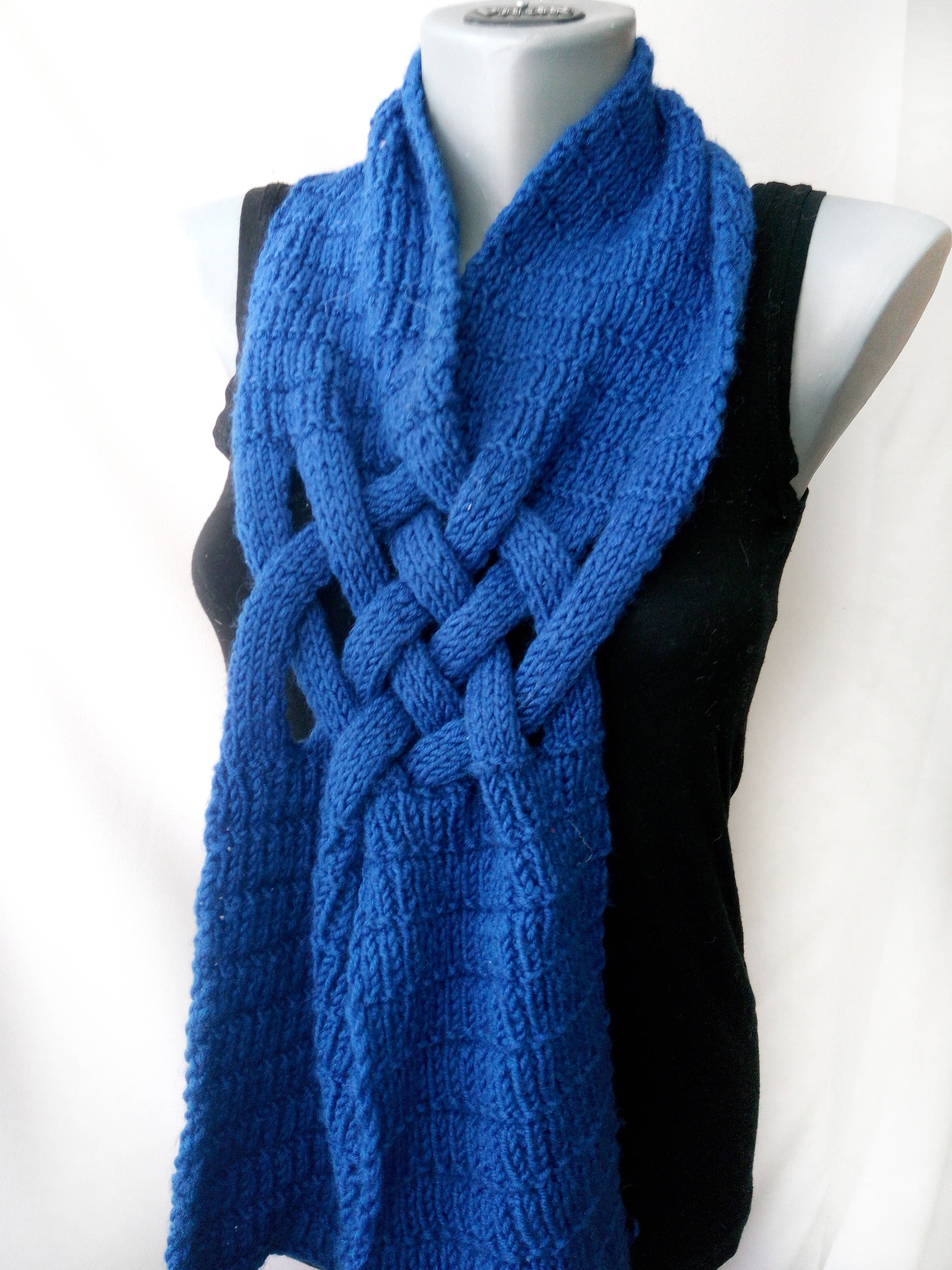 Celtic knot scarf Knit scarf handmade Royal blue scarf loop Etsy