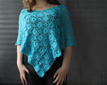 Crochet poncho for women Summer lace Boho poncho Cotton cape Shoulder cover up