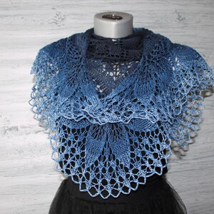 Ombre shawl Dusty blue Wedding shawl hand knitted Bridal shawl Navy blue cotton shawl wrap