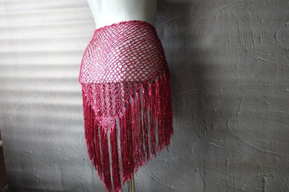 Vintage 60s Sequin Beaded Hip Scarf Belly Dance Waist Belt Pink Black Cabernet Pink Hip Scarf - Etsy main image 2