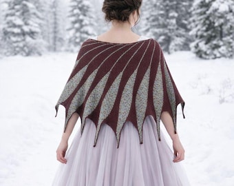 Scialle a forma di ali di uccello lavorato a mano, scialle in lana, mantello gotico con piume, sciarpa boho con spalle