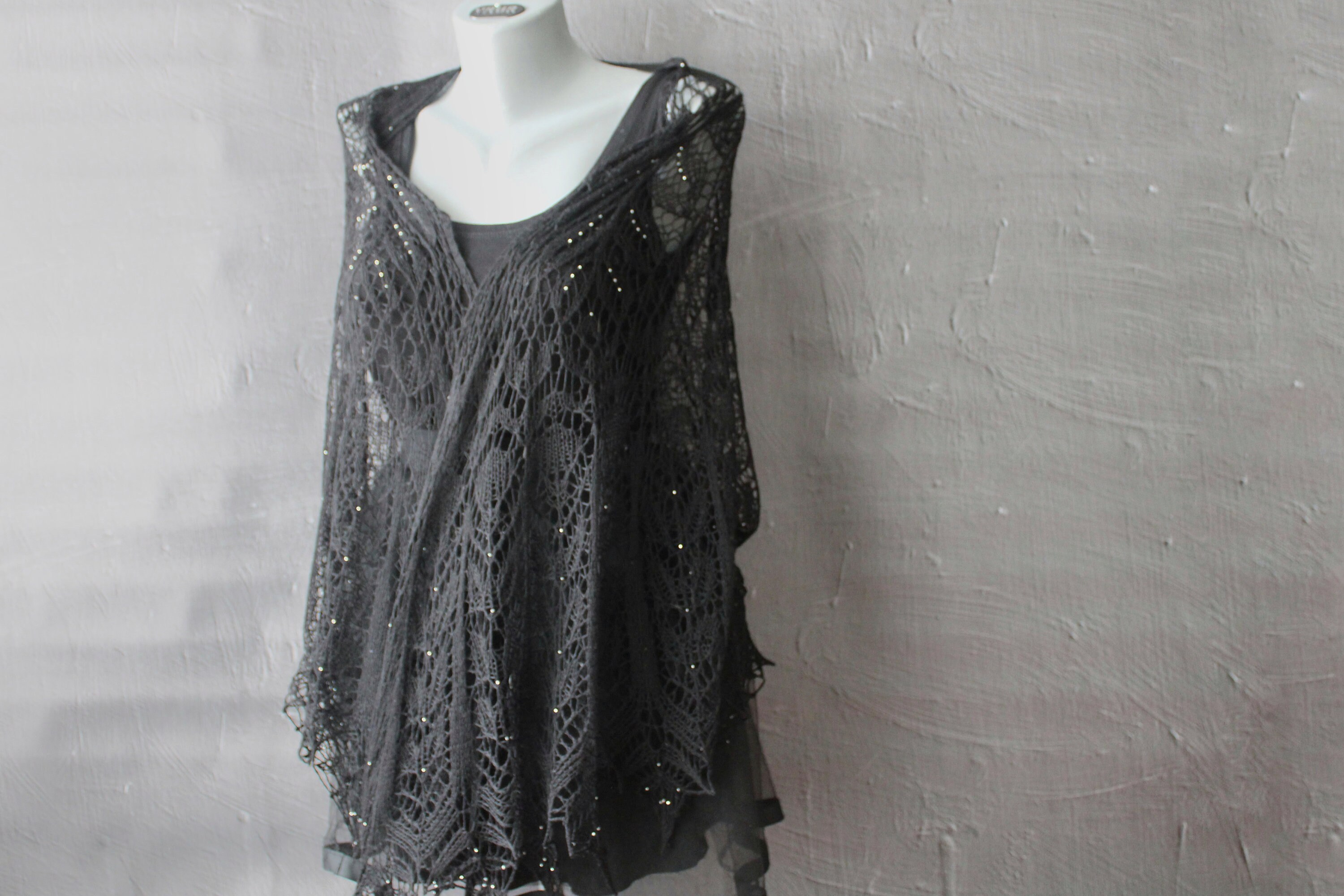 Black lace shawl Gothic bridal cape Victorian mourning | Etsy