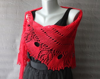 Wedding lace shawl Fall shawl for bride Hand knit lace shawl Red bridal shawl wool