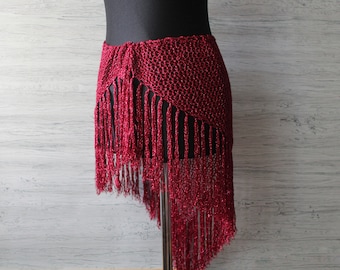 Crochet Fringe Hip Scarf: Plus Size Belly Dance Shawl