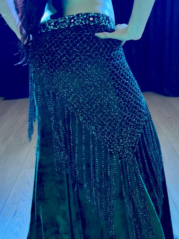 Jupe à Paillettes Avec écharpe Hanche - Danse Ventre, Festival, Soirée - Taille Ajustable 220 Cm - Inclut Lunettes Et Autocollants