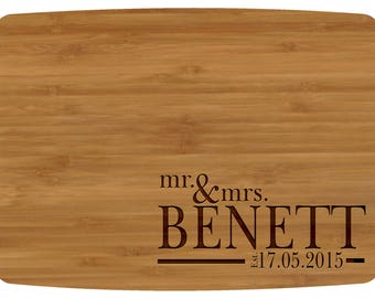 Custom Natural Bamboo Cutting Board Wedding Gift, Personalized with your Name & Wedding Date