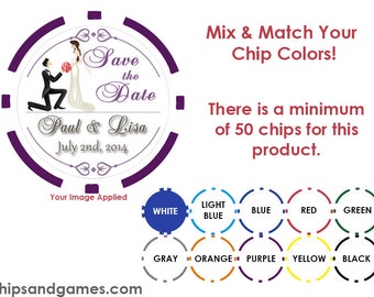 50 Save the Date Magnetic Poker Chips, Personalized with your own design or message