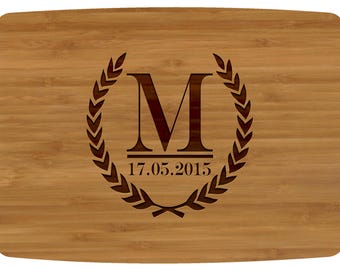 Custom Natural Bamboo Cutting Board Wedding Gift, Personalized with your Initial and Wedding Date