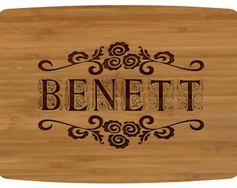 Custom Natural Bamboo Cutting Board Wedding Gift, Personalized with your Name - Bennett Design