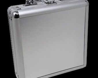 Aluminum Poker Chip Case Holds 100 Chips | UV Print Ready Flat Silver Exterior | Blank Chip Storage Case
