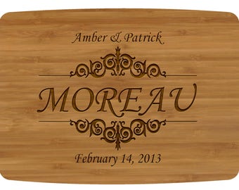 Custom Natural Bamboo Cutting Board Wedding Gift, Personalized with your Name & Wedding Date