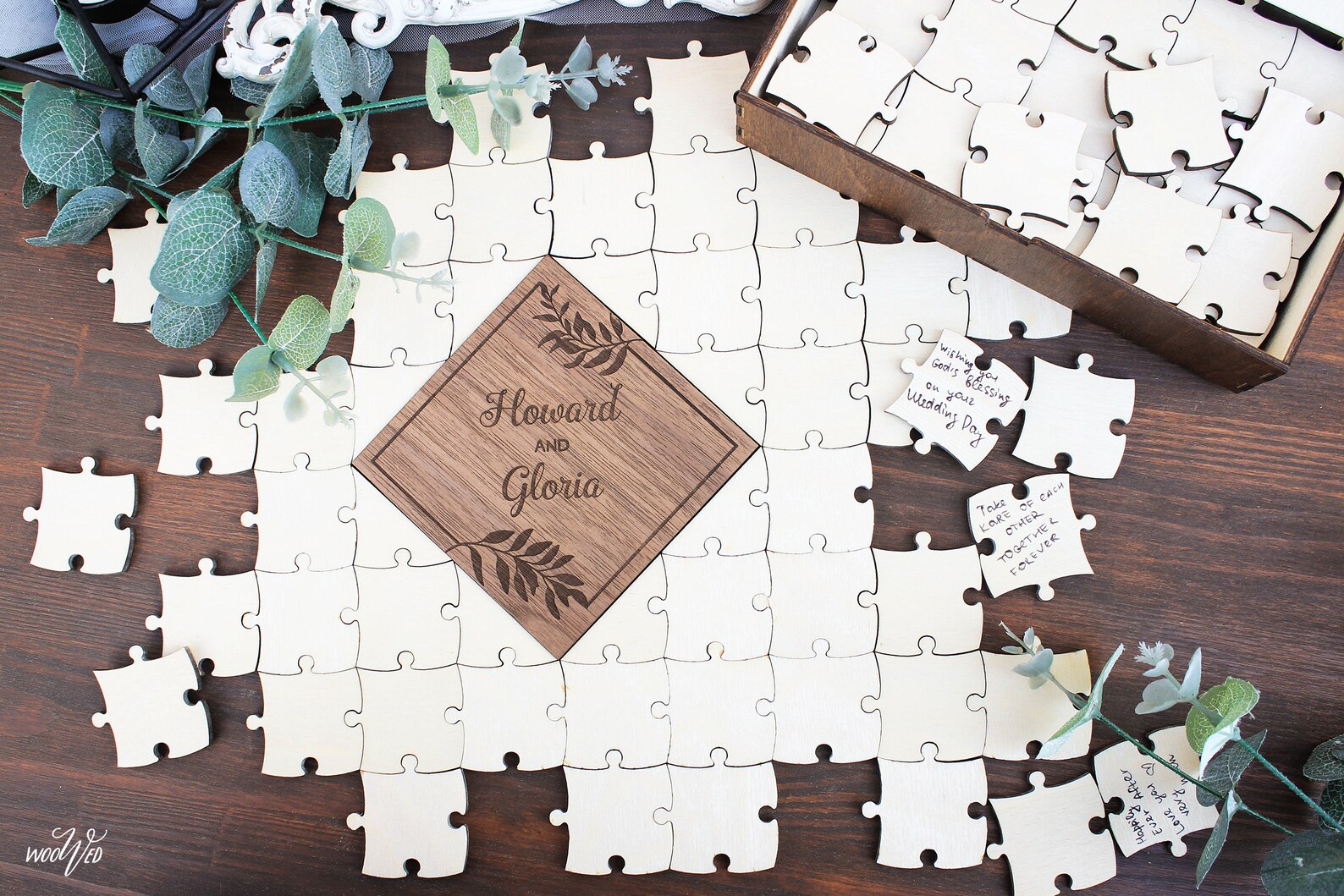 Botanical Personalized Wedding Puzzle Guest Book Rustic Etsy