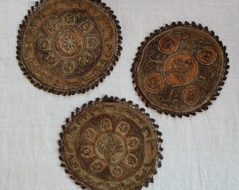 Beautiful Set of 3 Early 20th century  Antique Turkish Ottoman Embroidered Doilies