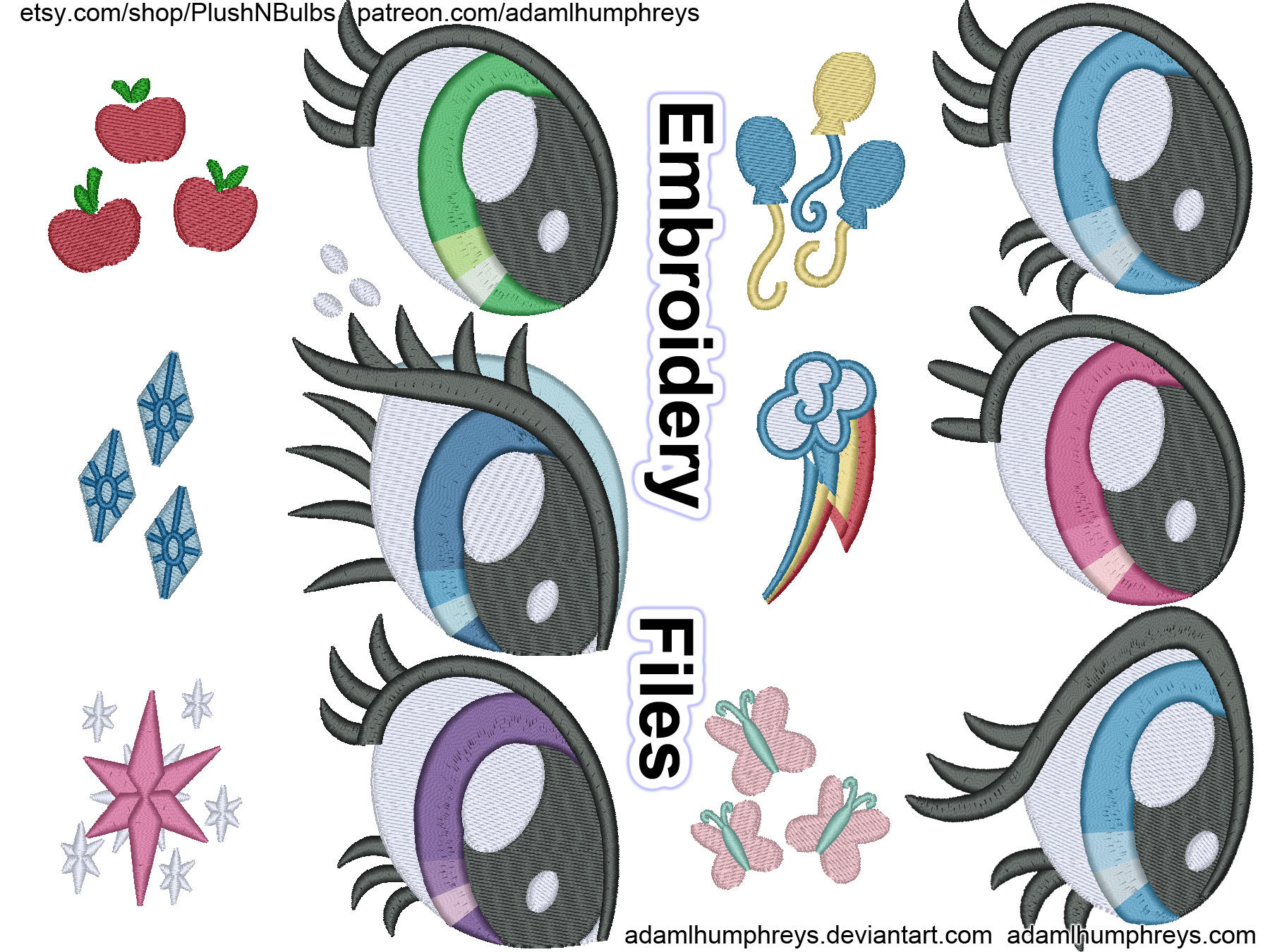 Pony Eye & Cutie Mark Design Embroidery File Set: Applejack, Rarity, Twilight, Pinkie, Rainbow Dash, Fluttershy 6 Pack, 8 Sizes, PES Et Al - Etsy