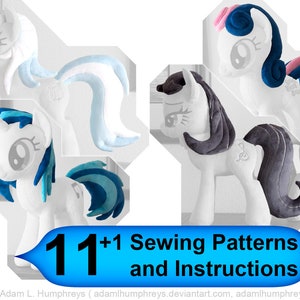 Pony Mane and Tail Plushie Hair Sewing Patterns 11 Pack for Minky Plush Stuffed Animal Template