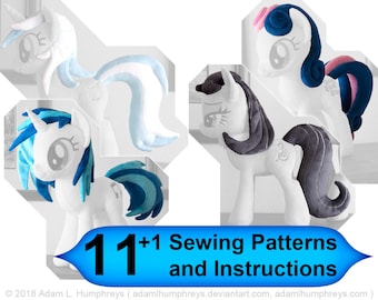 Pony Mane and Tail Plushie Hair Sewing Patterns 11 Pack for Minky Plush Stuffed Animal Template