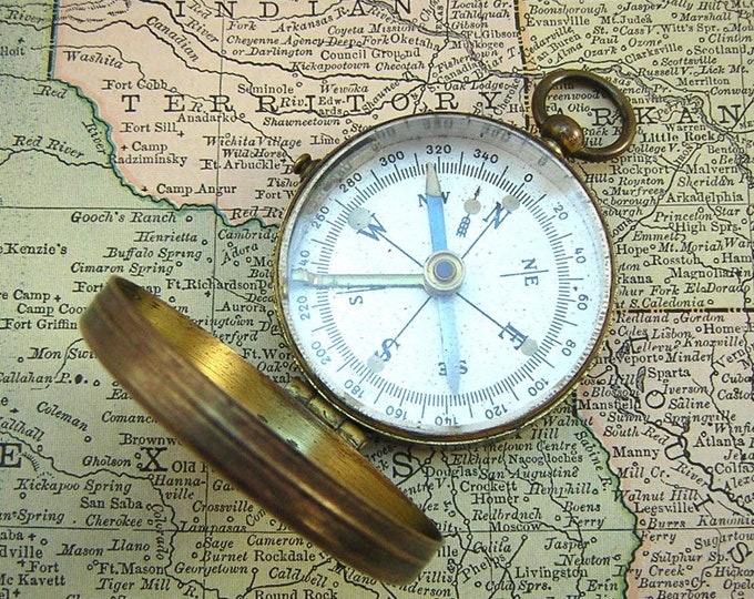 Vintage, Brass Hunter Case Compass, Glows Under UV Light, Travel Lock