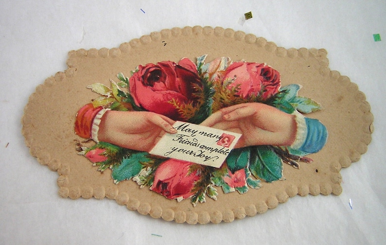 Doves 13 Antique Fringed Flowers Die Cut Friendship Paper Re-purpose Roses Journal Calling Cards Victorian Scrap Scrapbook