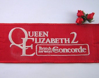 Rare, 1985 British Airways Concorde + Queen Elizabeth 2 Ocean Liner Tour, Luggage Bag Fabric Crest, Jet Set Travel Souvenir