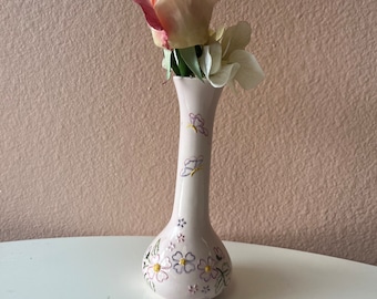 hand painted floral butterfly vase