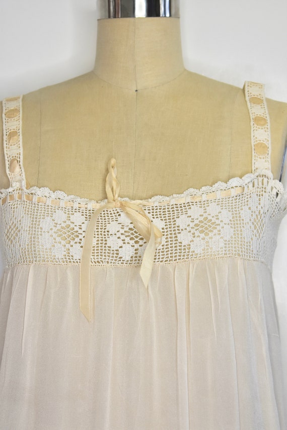 Vintage 1920's silk slip with crochet top
