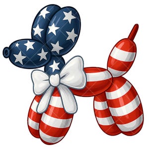 Globo patriótico con forma de perro PNG, diseño de sublimación del 4 de julio, bandera estadounidense, animal, estrella roja, blanca y azul, EE. UU.