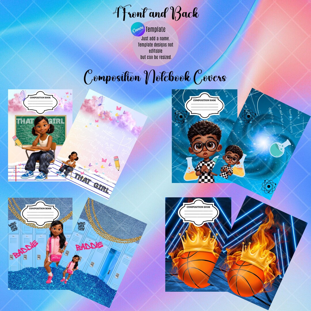 Composition Notebook Cover Template: Front & Back Design, Canva ...