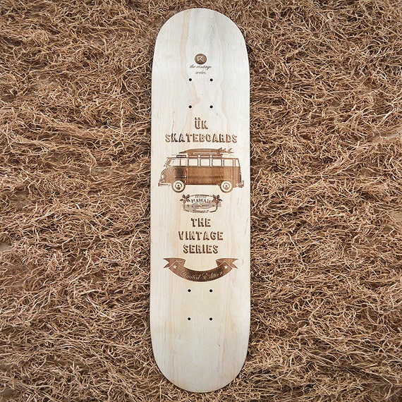 Laser engraved Surf Van skateboard deck 