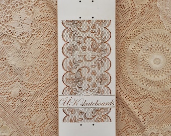 Laser engraved "Vintage Lace" skateboard deck, 7ply canadian maple, 7.75''